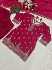 Trendy Sky Blue Chinnon Silk Sequence Work Sharara Suit