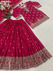 Trendy Sky Blue Chinnon Silk Sequence Work Sharara Suit