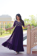 Glorious Purple Blooming Work Gown