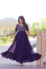 Glorious Purple Blooming Work Gown