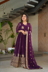 Trendy Purple Blooming Zari Work Gown