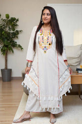 Ravishing White Khadi Cotton Embroidery Work Co-ord Set