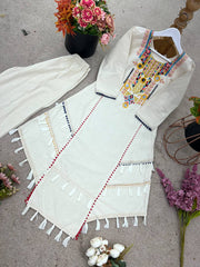 Ravishing White Khadi Cotton Embroidery Work Co-ord Set