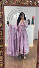 Lovely Lavender Georgette Thread Work Gown