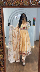 Lovely Lavender Georgette Thread Work Gown