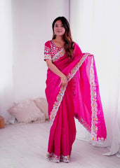 Awesome Pink Jimmy Choo Embroidery Saree