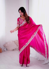 Awesome Pink Jimmy Choo Embroidery Saree