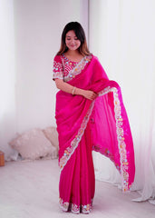 Awesome Pink Jimmy Choo Embroidery Saree
