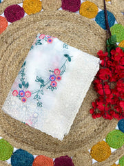 Lovely Off White Organza Embroidery Saree