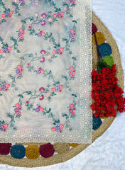 Lovely Off White Organza Embroidery Saree