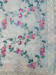 Lovely Off White Organza Embroidery Saree