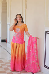 Trendy Pink Chinon Beads Embroidered Sharara Suit