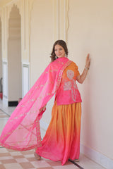Trendy Pink Chinon Beads Embroidered Sharara Suit