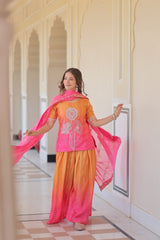 Trendy Pink Chinon Beads Embroidered Sharara Suit