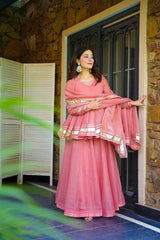 Lovely Pink Organza Lace Work Sharara Suit