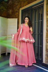 Lovely Pink Organza Lace Work Sharara Suit