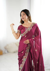Stylish Wine Crush Work Saree