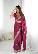 Stylish Wine Crush Work Saree