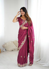 Stylish Wine Crush Work Saree