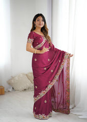 Stylish Wine Crush Work Saree