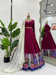 Ravishing Wine Rayon Mirror Work Lehenga Choli