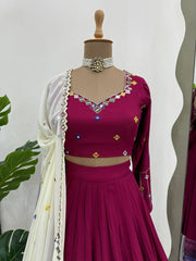 Ravishing Wine Rayon Mirror Work Lehenga Choli