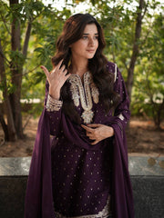 Glorious Wine Georgette Embroidery Sharara Suit