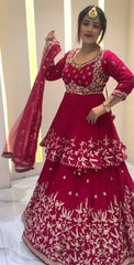 Ravishing Red Georgette Embroidery Work Lehenga Choli With Top