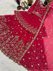 Ravishing Red Georgette Embroidery Work Lehenga Choli With Top