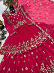 Ravishing Red Georgette Embroidery Work Lehenga Choli With Top