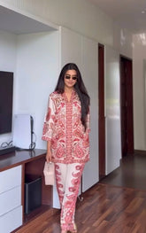 Trendy Red Satin Digital Print Co-ord Set