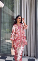 Trendy Red Satin Digital Print Co-ord Set