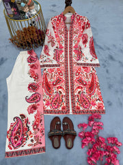 Trendy Red Satin Digital Print Co-ord Set