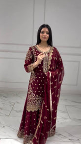 Trendy Maroon Georgette Sequence Work Palazzo Suit