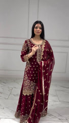 Trendy Maroon Georgette Sequence Work Palazzo Suit