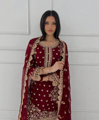 Trendy Maroon Georgette Sequence Work Palazzo Suit