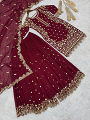 Trendy Maroon Georgette Sequence Work Palazzo Suit