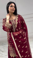 Trendy Maroon Georgette Sequence Work Palazzo Suit