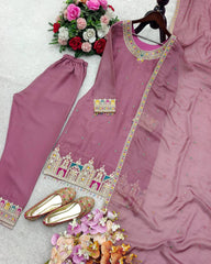 Stylish Pink Organza Work Salwar Suit