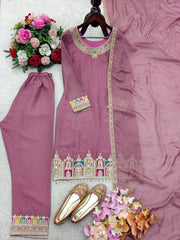 Stylish Pink Organza Work Salwar Suit