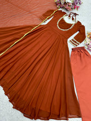 Marvelous Brown Georgette with Moti Work Gown