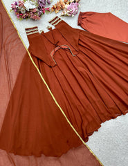 Marvelous Brown Georgette with Moti Work Gown