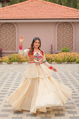 Pretty White Cotton Gamthi Work Navratri Lehenga Choli