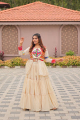 Pretty White Cotton Gamthi Work Navratri Lehenga Choli