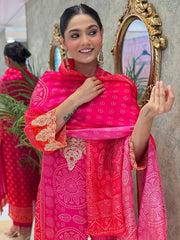 Designer Pink Crepe Embroidery Straight Salwar Suit