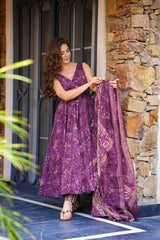 Trendy Purple Cotton Digital Work Anarkali Suit