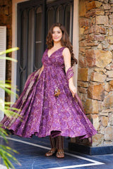 Trendy Purple Cotton Digital Work Anarkali Suit