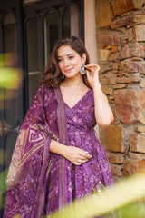 Trendy Purple Cotton Digital Work Anarkali Suit