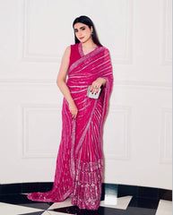 Awesome Pink Georgette Thread Work Saree