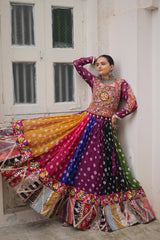 Pretty Multicolor Georgette Gamthi Work Lehenga Choli For Navratri Wear